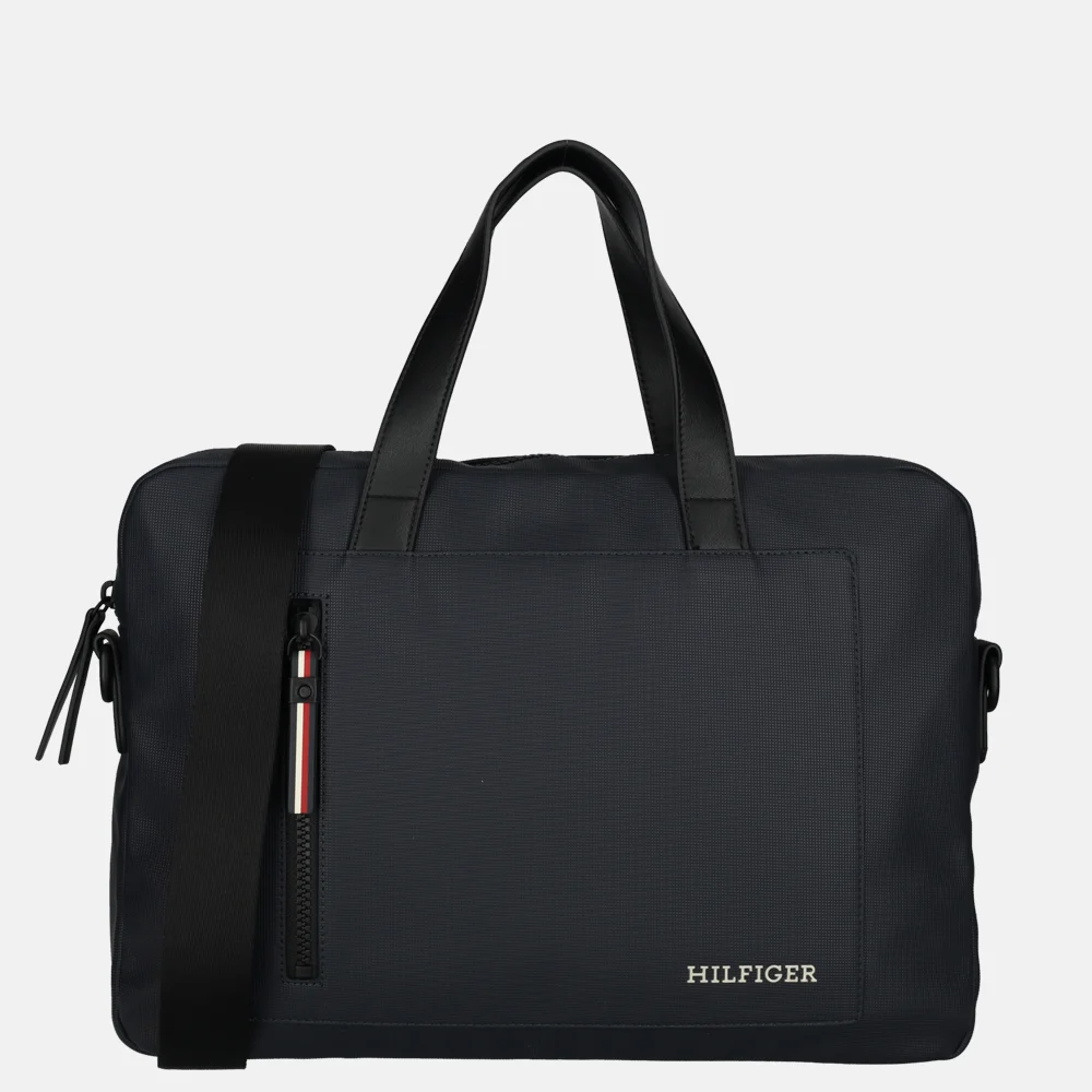 Tommy Hilfiger Pique Slim laptoptas blue bij Duifhuizen